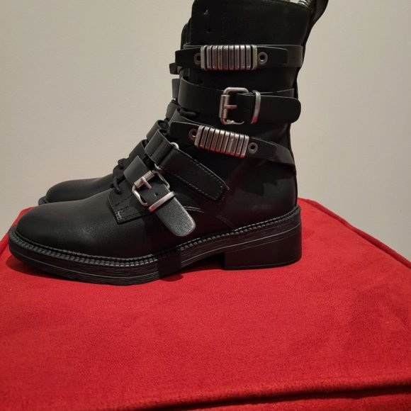 DKNY Ita Strappy Buckle Detail Leather Combat Boot - Picture 11 of 12